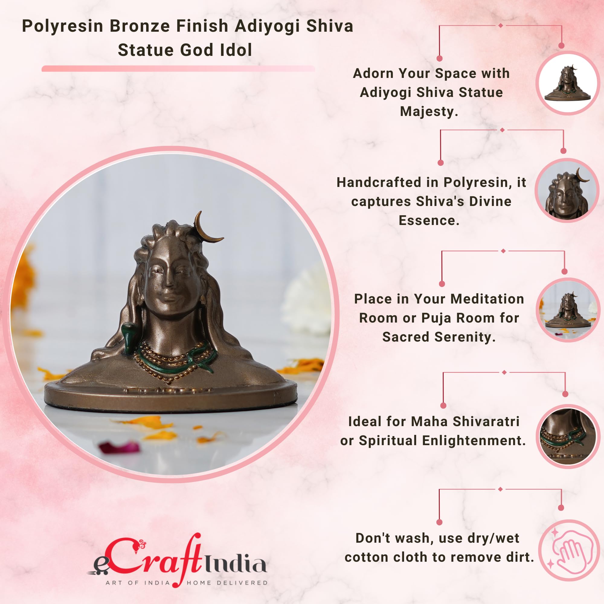 Ecraftindia Resin Bronze Finish Adiyogi Shiva Statue For Car Dashboard| Adiyogi Statue For Home Pooja Room Office Decor| Shiv Mu